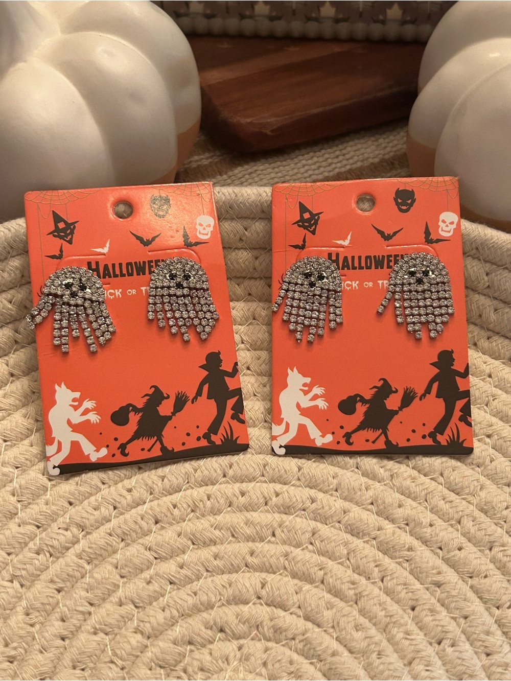 Halloween Silver Crystal Fringe Stud Earrings